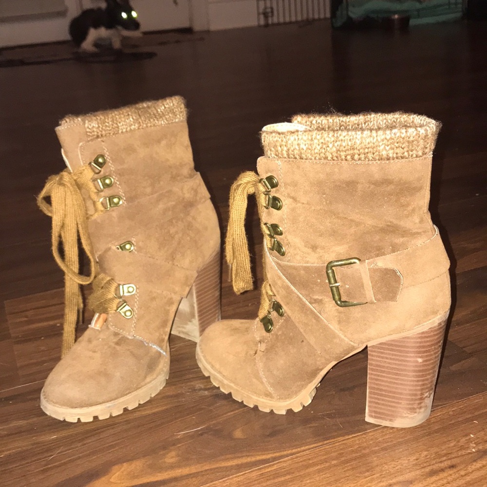 Brown bootie heels
